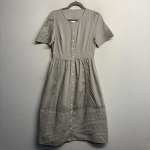 NWT Petal Lush Dress Gray M Midi Cotton Button Front